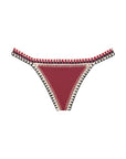 Garnet bikini bottom with cream/black crochet detailing. No ties, compression fabric.