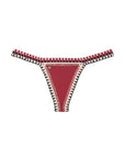 Garnet bikini bottom with cream/black crochet detailing. No ties, compression fabric.
